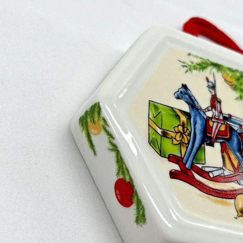 Vintage Christmas Memories Porcelain Pomander Ornament Toy Soldier Horse - 1980s